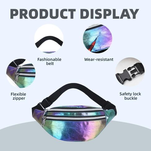 Neon Reflective Fanny Pack for Women - Trendy Laser Rainbow Waist Bag with Adjustable Strap (Colorful) in Saudi Arabia