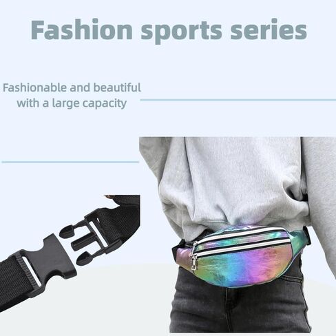 Neon Reflective Fanny Pack for Women - Trendy Laser Rainbow Waist Bag with Adjustable Strap (Colorful) in Saudi Arabia