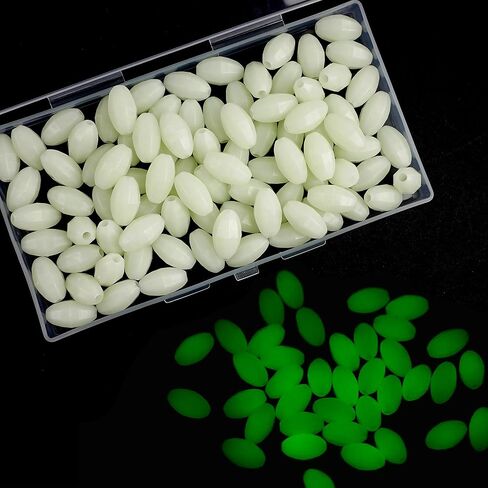 SILANON Glow Fishing Beads, 100pcs Hard Plastic Luminous Fishing Beads Green White Glow in The Dark Fish Line Beads Freshwater Saltwater Oval Bait Eggs for Fishing Rigs in Saudi Arabia