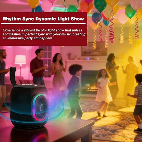 مكبر صوت بلوتوث محمول مع أضواء حفلات RGB ديناميكية وباس عميق محسّن، IPX6 مقاوم للماء، TWS، BT 5.3، بطارية طويلة الأمد للأماكن الخارجية، والاستحمام، والسفر والحفلات، هدية مثالية in Kuwait