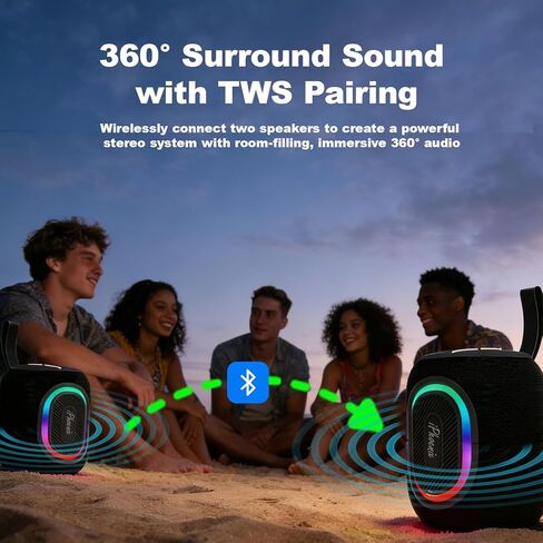 مكبر صوت بلوتوث محمول مع أضواء حفلات RGB ديناميكية وباس عميق محسّن، IPX6 مقاوم للماء، TWS، BT 5.3، بطارية طويلة الأمد للأماكن الخارجية، والاستحمام، والسفر والحفلات، هدية مثالية in Kuwait