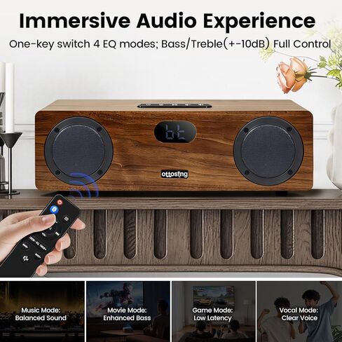 مكبر صوت بلوتوث 2.1 قناة، مضخم صوت مدمج 30 وات بلوتوث 5.0، مدخلات بصرية/HDMI ARC/AUX/USB، مكبر صوت مسرح منزلي خشبي مع جهاز تحكم عن بعد in Kuwait