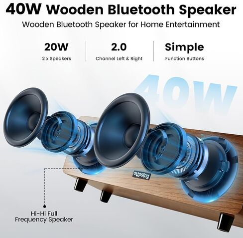 مكبر صوت بلوتوث 40 وات، بلوتوث 5.0 ومدخلات سلكية (بصري/محوري/HDMI ARC/AUX/USB)، مكبر صوت خشبي للتحكم عن بعد مع ضبط DSP للترفيه المنزلي in Kuwait