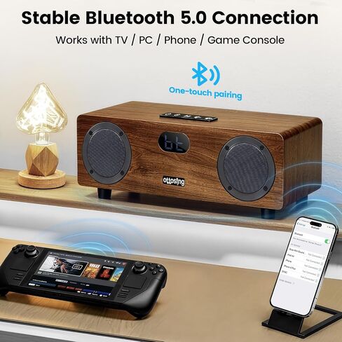 مكبر صوت بلوتوث 40 وات، بلوتوث 5.0 ومدخلات سلكية (بصري/محوري/HDMI ARC/AUX/USB)، مكبر صوت خشبي للتحكم عن بعد مع ضبط DSP للترفيه المنزلي in Kuwait
