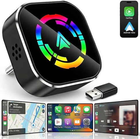 محول CarPlay اللاسلكي ومحول Android Auto اللاسلكي، دونجل محول CarPlay 2 في 1، تحويل Apple CarPlay السلكي من المصنع إلى لاسلكي، توصيل وتشغيل صغير للغاية، يتضمن USB C وUSB-A in Kuwait