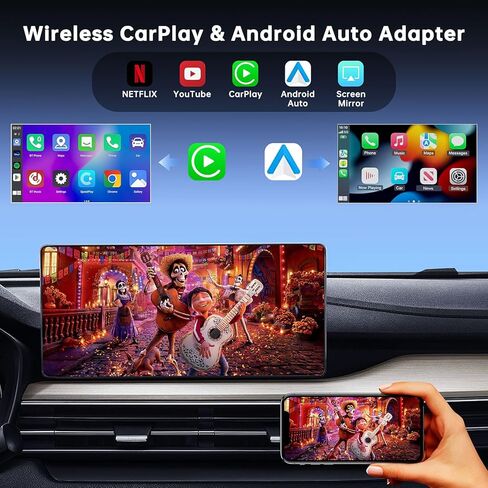 محول CarPlay لاسلكي 5 في 1 يدعم Netflix/YouTube/TF، محول Android Auto & Carplay اللاسلكي مع كابلات USB-A/USB-C، تحويل سلكي إلى Wireles Apple Dongle، Magic Video Box Car Play لهاتف iPhone in Kuwait