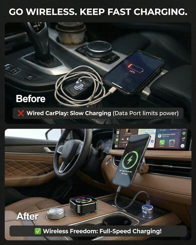 محول CarPlay اللاسلكي ومحول Android Auto اللاسلكي، دونجل محول CarPlay 2 في 1، تحويل Apple CarPlay السلكي من المصنع إلى لاسلكي، توصيل وتشغيل صغير للغاية، يتضمن USB C وUSB-A in Kuwait