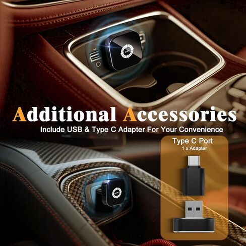4 in 1 Screen Mirroring Wireless CarPlay Adapte, 2026 Upgraded Wired to Wireless for Apple CarPlay & Android Auto & AirPlay & MirrorLink, Mini USB Car Play Adapter with Type-C Extension, Plug and Play in Saudi Arabia