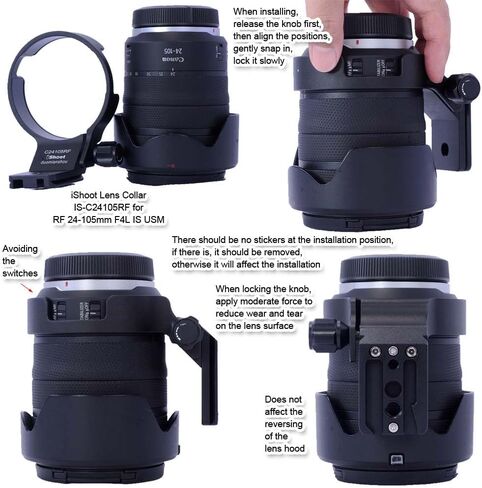 iShoot عدسة طوق حامل ثلاثي الأرجل متوافق مع Canon RF 24-105mm F4L هو USM، حامل دعم العدسة السفلي هو Arca-Swiss Fit Camera لوحة تحرير سريعة لمشبك Arca ومثبت in Kuwait