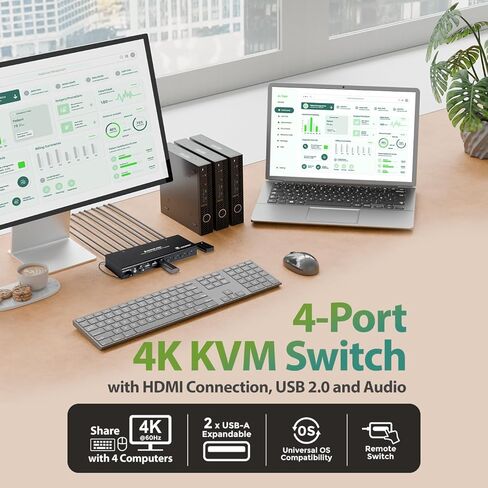 IOGEAR 4-Port 4K KVM Switch with HDMI Connection, Control 4 Computers with one Monitor, Keyboard, & Mouse - up to 4096x2160 @60 Hz or 5120x1440 @60Hz - Windows, Mac, Linux, GCS1904H in Saudi Arabia