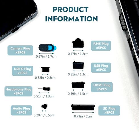 40PCS Silicone Anti-Dust Port Plugs – USB, USB-C, HDMI, RJ45, SD, Audio & Camera Covers for Laptops & Phones with Organizer Box (8 Port Types) in Saudi Arabia