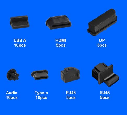 مجموعة غطاء سدادات سيليكون مضادة للغبار لأجهزة الكمبيوتر المحمولة USB C/A Ethernet Hub HDMI DP سماعات الرأس والأجهزة الصوتية ومنافذ الإلكترونيات 50 قطعة باللون الأسود in Kuwait