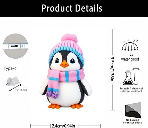 Cozy Winter Penguin Dust Plug Acrylic Charms for electronic products,Type-C Charging Port Dust Plugs Pendant Compatible with E-Reader Phone Tablet, Gift for Christmas, Birthday, Anniversary Day in Saudi Arabia