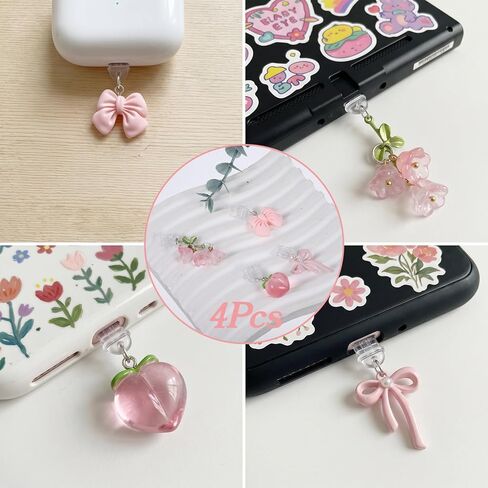 4 Pcs Dust Plug Charm Compatible with Type C Charging Port Cell Phone Dust Plug Charging Port Covers Anti Dusts Plugs Cover for Laptops Phones Earphones Accesories in Saudi Arabia