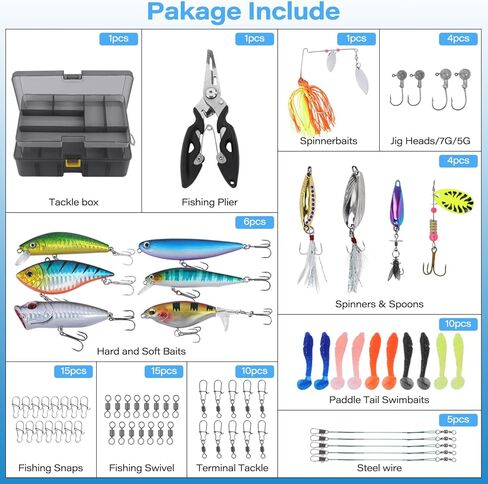 Fishing Tackle Box with Fishing Lures,Fishing Gifts for Men,Trout Fishing Lures Kit-Pliers,Topwater Lures,Hooks,Fishing Swivel,Spinnerbaits,Saltwater & Freshwater Fishing Gear and Equipment in Saudi Arabia