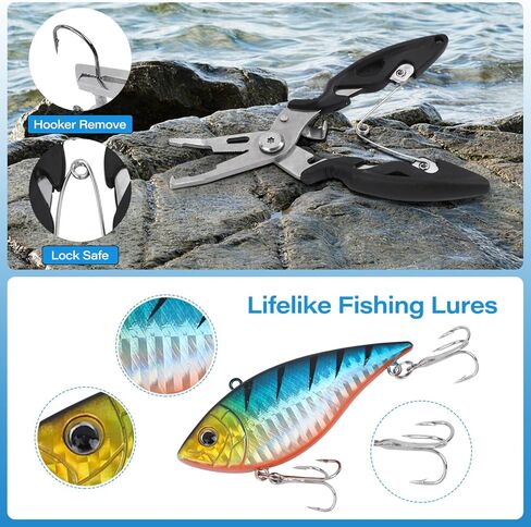 Fishing Tackle Box with Fishing Lures,Fishing Gifts for Men,Trout Fishing Lures Kit-Pliers,Topwater Lures,Hooks,Fishing Swivel,Spinnerbaits,Saltwater & Freshwater Fishing Gear and Equipment in Saudi Arabia