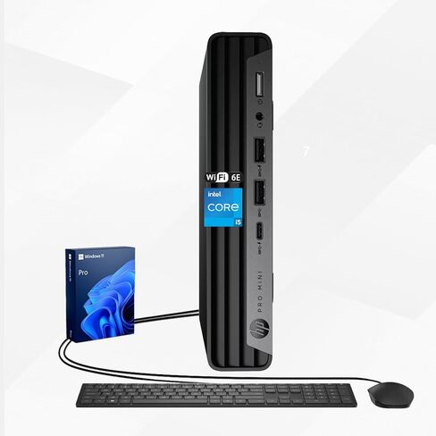 كمبيوتر مكتبي HP Pro Mini 400 G9 Business، Intel 14-Core i5-14500T، 16GB DDR5، 512GB SSD، Wi-Fi 6E، Type-C، HDMI، DP، يدعم 3 شاشات 4K، لوحة مفاتيح وماوس سلكية، Windows 11 Pro، أسود in Kuwait