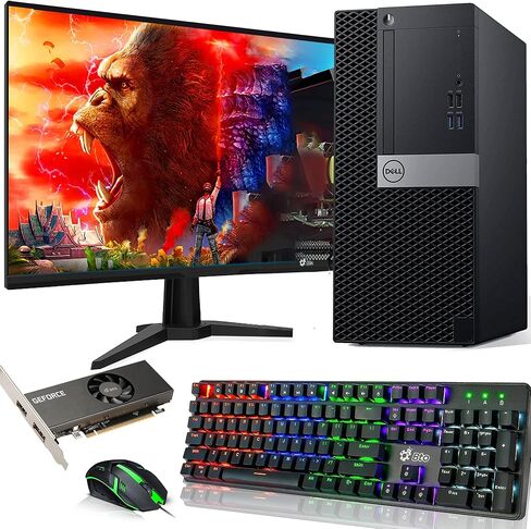 Dell Gaming Tower Desktop PC – Intel Core i7-7700 – 16GB RAM – 256GB SSD – 1TB HDD – GeForce GTX 1050 Ti – 24" LED Monitor – RGB Keyboard & Mouse – Wi-Fi – Windows 11 Pro – Gaming Computer (Renewed) in Saudi Arabia
