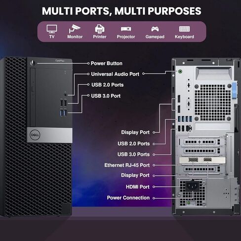 Dell Gaming Tower Desktop PC – Intel Core i7-7700 – 16GB RAM – 256GB SSD – 1TB HDD – GeForce GTX 1050 Ti – 24" LED Monitor – RGB Keyboard & Mouse – Wi-Fi – Windows 11 Pro – Gaming Computer (Renewed) in Saudi Arabia