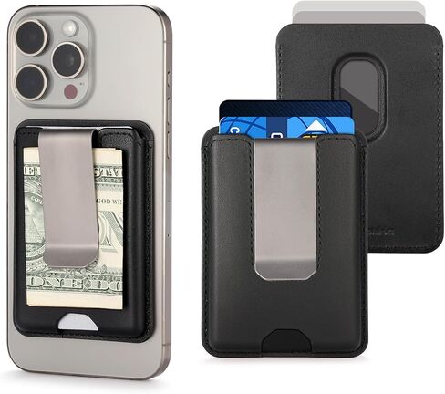 For Magsafe Wallet with Money Clip, Mens Minimalist Wallet 2-3 Cards, Leather Strongest Magnetic Wallet for iPhone 17/16/15/14/13/12 Series, RFID Blocking Card Wallet (Black) in Saudi Arabia