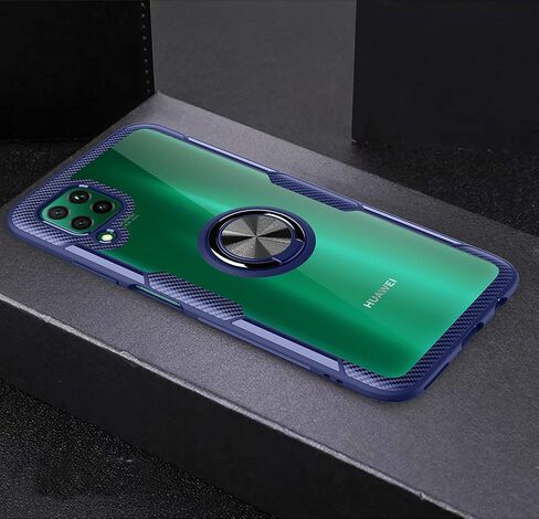 حافظة SORAKA شفافة مع حامل حلقي لهاتف Huawei P40 Lite 4G، غطاء صلب شفاف من البولي كربونات، لوحة معدنية لحامل هاتف السيارة المغناطيسي in Kuwait
