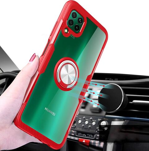 حافظة SORAKA شفافة مع حامل حلقي لهاتف Huawei P40 Lite 4G، غطاء صلب شفاف من البولي كربونات، لوحة معدنية لحامل هاتف السيارة المغناطيسي in Kuwait