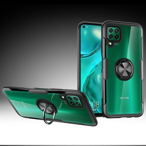 حافظة SORAKA شفافة مع حامل حلقي لهاتف Huawei P40 Lite 4G، غطاء صلب شفاف من البولي كربونات، لوحة معدنية لحامل هاتف السيارة المغناطيسي in Kuwait