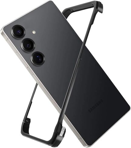 for Galaxy S25 FE Metal Bumper Case Frameless, Slim Fit No Back No Frame Backless Metal Bumper 4 Corners Shockproof Wireless Charging Compatible Heavy Duty Protection (Black) in Saudi Arabia