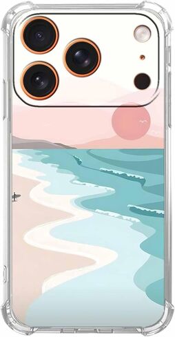 حافظة لهاتف iPhone 17 Pro بتصميم بسيط، نمط غروب الشمس الجمالي على الشاطئ من Boho Summer Beach، غطاء هاتف ممتص للصدمات ناعم وشفاف، 6.3 بوصات (الشاطئ، 17Pro) in Kuwait