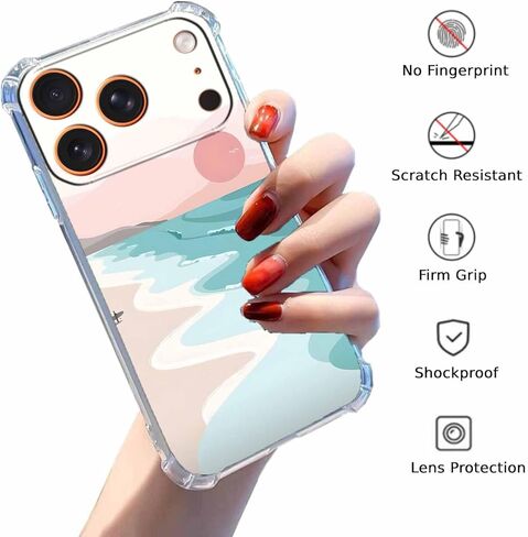 حافظة لهاتف iPhone 17 Pro بتصميم بسيط، نمط غروب الشمس الجمالي على الشاطئ من Boho Summer Beach، غطاء هاتف ممتص للصدمات ناعم وشفاف، 6.3 بوصات (الشاطئ، 17Pro) in Kuwait