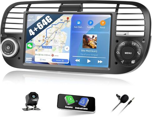 [4+64g] ستريو سيارة Android 8-Core لـ Fiat 500 2007-2015 مع Carplay و Android Auto ، وراديو سيارة 7 بوصة مع رابط المرآة Bluetooth FM/RDS WiFi GPS SWC Dual USB+AHD Camera in Kuwait