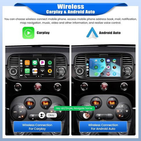 [4+64g] ستريو سيارة Android 8-Core لـ Fiat 500 2007-2015 مع Carplay و Android Auto ، وراديو سيارة 7 بوصة مع رابط المرآة Bluetooth FM/RDS WiFi GPS SWC Dual USB+AHD Camera in Kuwait