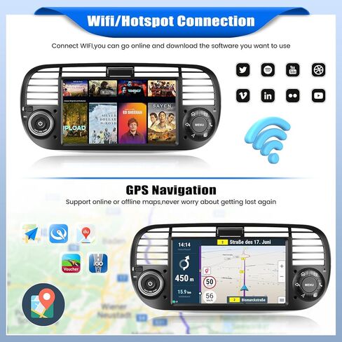 [4+64g] ستريو سيارة Android 8-Core لـ Fiat 500 2007-2015 مع Carplay و Android Auto ، وراديو سيارة 7 بوصة مع رابط المرآة Bluetooth FM/RDS WiFi GPS SWC Dual USB+AHD Camera in Kuwait