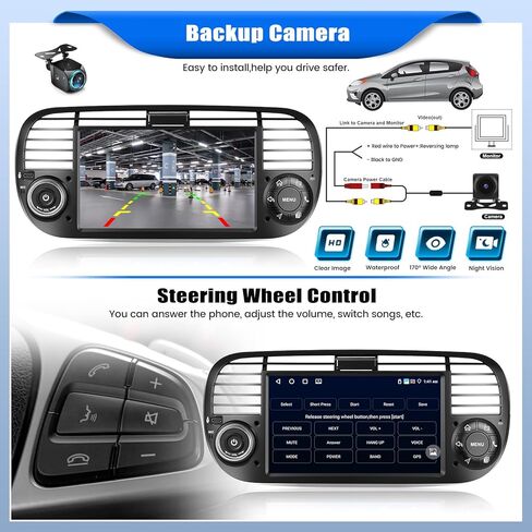 [4+64g] ستريو سيارة Android 8-Core لـ Fiat 500 2007-2015 مع Carplay و Android Auto ، وراديو سيارة 7 بوصة مع رابط المرآة Bluetooth FM/RDS WiFi GPS SWC Dual USB+AHD Camera in Kuwait