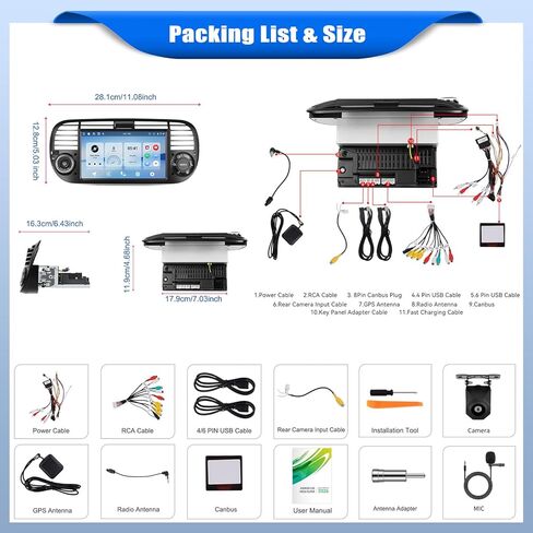 [4+64g] ستريو سيارة Android 8-Core لـ Fiat 500 2007-2015 مع Carplay و Android Auto ، وراديو سيارة 7 بوصة مع رابط المرآة Bluetooth FM/RDS WiFi GPS SWC Dual USB+AHD Camera in Kuwait