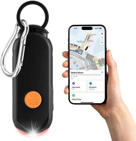 Personal Safety Alarm for Women – 135dB Loud Siren & Strobe Light, Anti-Loss Locking Pin, Rechargeable USB-C, Keychain Design, Works with Apple Find My, for Women/Kids/Seniors – Black in Saudi Arabia