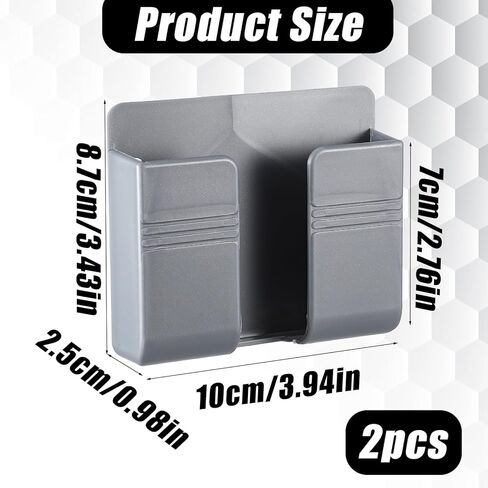 2 Pcs Wall Mount Phone Holder Self Adhesive Phone Shelf with Data Cable Receiving Hole, Grey Charger Remote Control Storage Box, Cell Cradle Bedside Organizer Remote Control Stand for Home Office in Saudi Arabia
