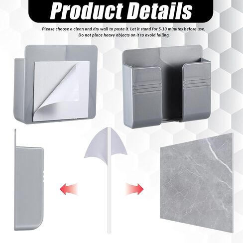 2 Pcs Wall Mount Phone Holder Self Adhesive Phone Shelf with Data Cable Receiving Hole, Grey Charger Remote Control Storage Box, Cell Cradle Bedside Organizer Remote Control Stand for Home Office in Saudi Arabia