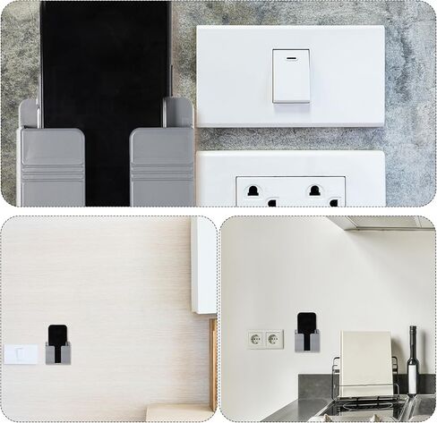 2 Pcs Wall Mount Phone Holder Self Adhesive Phone Shelf with Data Cable Receiving Hole, Grey Charger Remote Control Storage Box, Cell Cradle Bedside Organizer Remote Control Stand for Home Office in Saudi Arabia