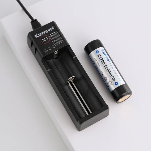 بطارية Keeppower 21700 محمية P2155C 3.6 فولت 5500 مللي أمبير قابلة لإعادة الشحن مع مجموعة شاحن بطارية K1 1-Bay USB-C in Kuwait