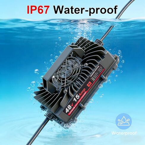 شاحن بطارية ليثيوم 48 فولت (58.4 فولت) 15 أمبير، شاحن ذكي مقاوم للماء IP67، شاحن فاحش وحماية من درجة الحرارة العالية لبطارية 48 فولت (51.2 فولت) لعربة الجولف RV رافعة شوكية قارب المنزل بطارية LiFePO4 in Kuwait