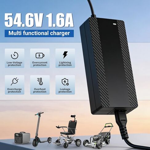 54.6V 1.6A Lithium Battery Charger for 48V (13S) Battery Systems, 5-in-1 Plug Smart Ebike Charger for Gotrax, Jetson, Razor, Swagtron, Bird, Segway,UL Certified in Saudi Arabia