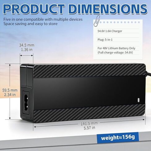 54.6V 1.6A Lithium Battery Charger for 48V (13S) Battery Systems, 5-in-1 Plug Smart Ebike Charger for Gotrax, Jetson, Razor, Swagtron, Bird, Segway,UL Certified in Saudi Arabia