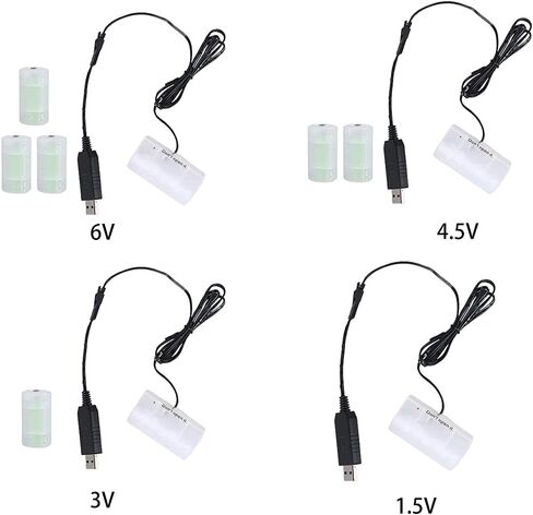 Feamos 1.1 متر USB إلى 1.5 فولت 3 فولت 4.5 فولت 6 فولت D-خلية-مزيل البطارية يمكن أن يحل محل 1-4 قطعة 1.5 فولت D-بطاريات قلوية للعبة المصباح in Saudi Arabia