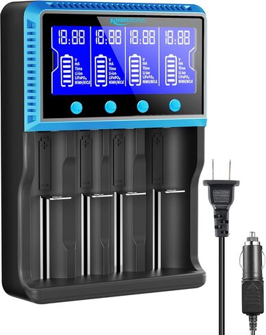 شاحن بطارية Keenstone 18650، شاحن عالمي ذكي شاشة LCD للبطاريات القابلة لإعادة الشحن Ni-MH Ni-Cd AA AAA Li-ion LiFePO4 IMR 10440 14500 16340 RCR123A 26650 in Kuwait