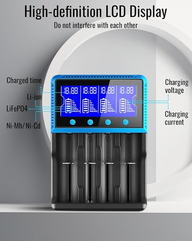 شاحن بطارية Keenstone 18650، شاحن عالمي ذكي شاشة LCD للبطاريات القابلة لإعادة الشحن Ni-MH Ni-Cd AA AAA Li-ion LiFePO4 IMR 10440 14500 16340 RCR123A 26650 in Kuwait