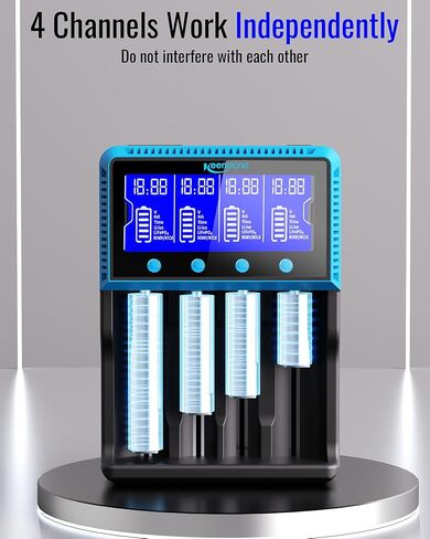 شاحن بطارية Keenstone 18650، شاحن عالمي ذكي شاشة LCD للبطاريات القابلة لإعادة الشحن Ni-MH Ni-Cd AA AAA Li-ion LiFePO4 IMR 10440 14500 16340 RCR123A 26650 in Kuwait