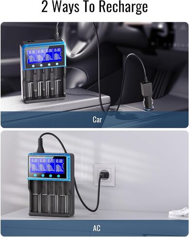 شاحن بطارية Keenstone 18650، شاحن عالمي ذكي شاشة LCD للبطاريات القابلة لإعادة الشحن Ni-MH Ni-Cd AA AAA Li-ion LiFePO4 IMR 10440 14500 16340 RCR123A 26650 in Kuwait