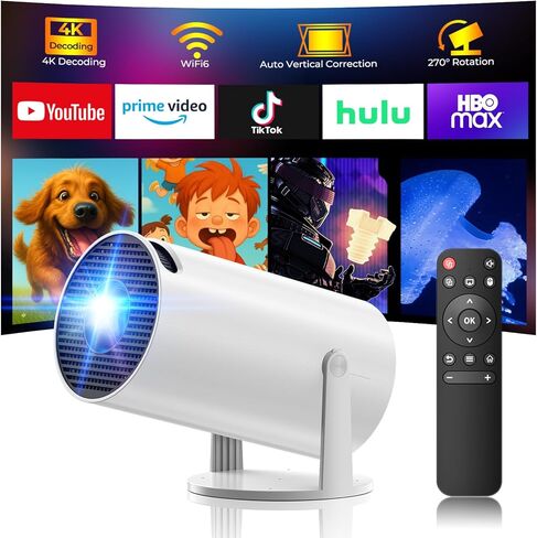 Mini Projector with WiFi and Bluetooth, 4K Projector, 270° Rotatable Portable Projector for Bedroom, 130'' Display Smart Projector Home Theater Compatible with iPhone/TV Stick/HDMI/USB/Laptop in Saudi Arabia