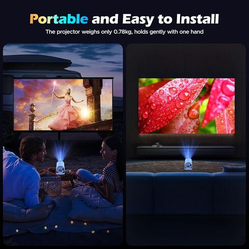 Mini Projector with WiFi and Bluetooth, 4K Projector, 270° Rotatable Portable Projector for Bedroom, 130'' Display Smart Projector Home Theater Compatible with iPhone/TV Stick/HDMI/USB/Laptop in Saudi Arabia
